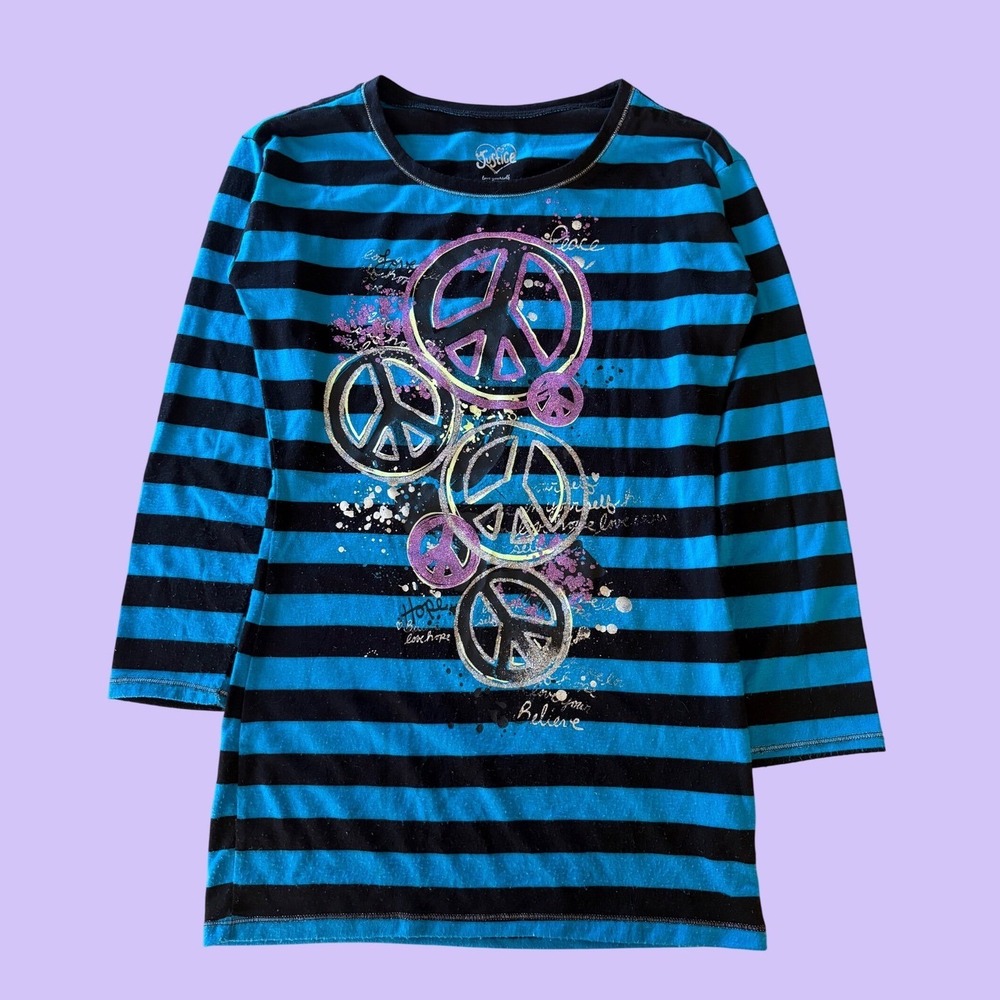 Y2K Justice Scene Striped Peace Sign Graphic Long Sleeve Tee #17